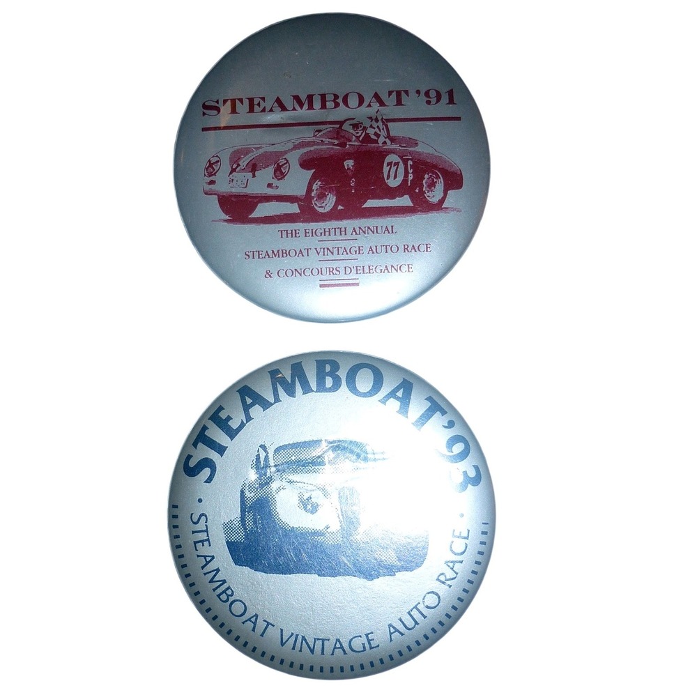 Vintage Steamboat Auto Race Pinback Buttons Lot of 2 1991 & 1993 Colorado MCM